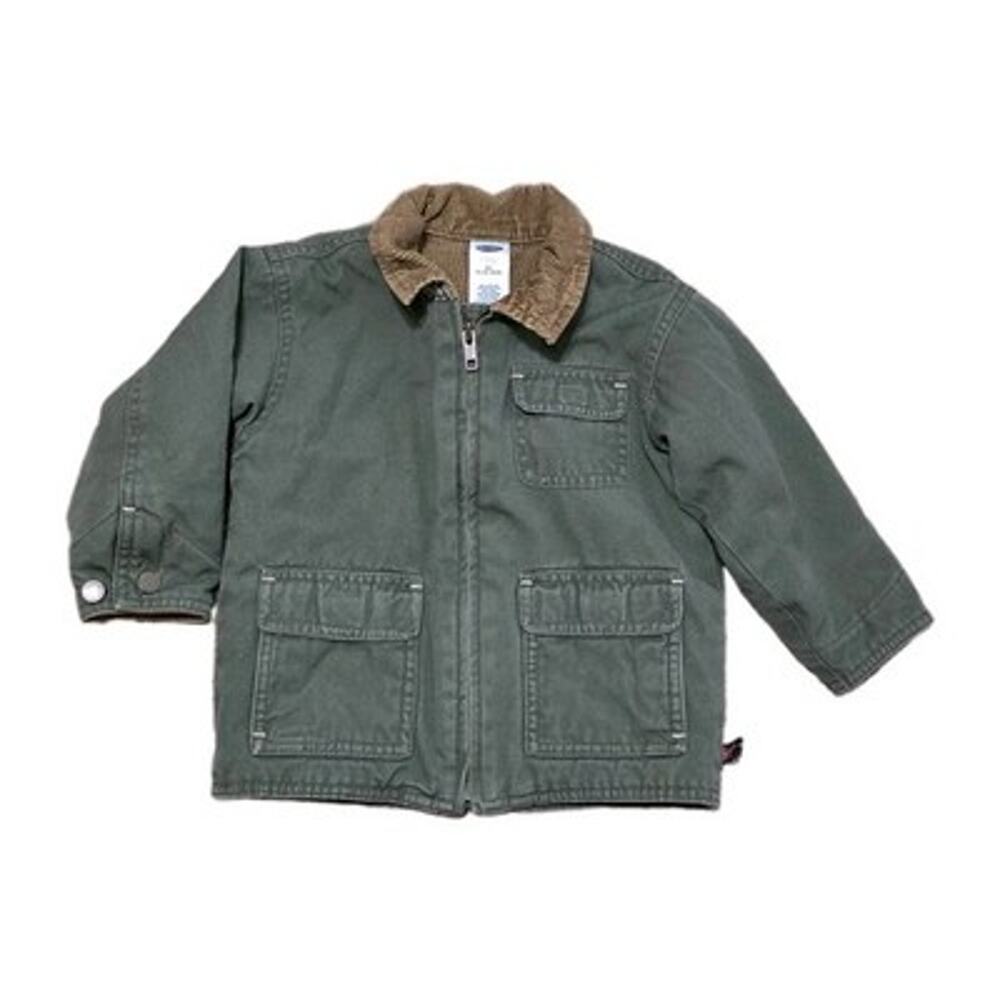 Vintage Y2K Barn Chore Jacket Kids Size 18-24M Olive Green Cord Collar Farm